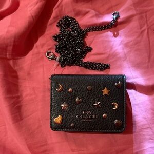 Coach Black Leather Wallet with Star and Heart Embellishments